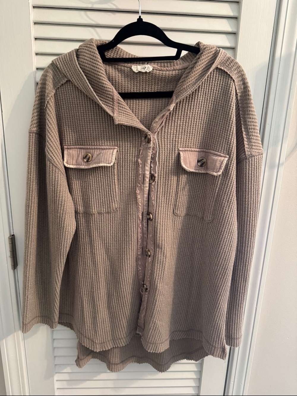 New In Waffle Knit Hooded Cardigan - Taupe